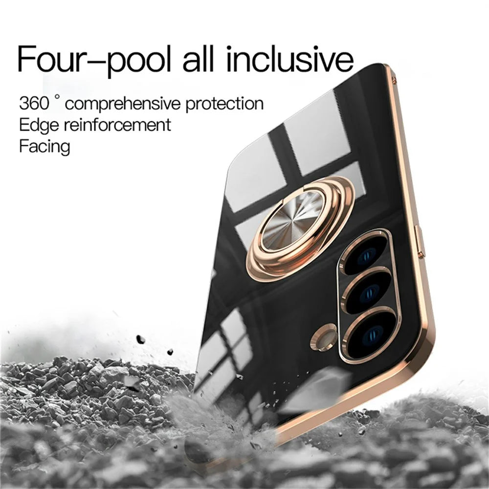 For Samsung Galaxy S24 Case Precise Cutouts 6D Electroplating TPU Phone Cover with Ring Holder - Light Purple - 7