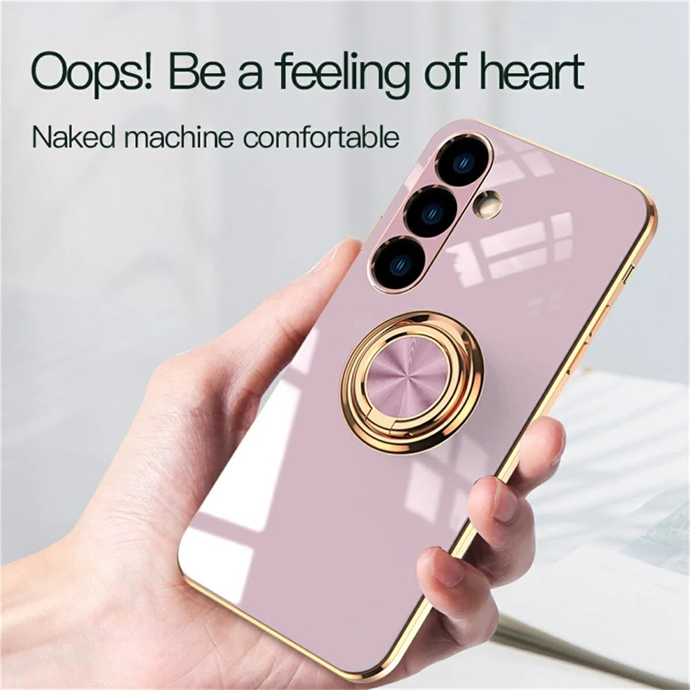 For Samsung Galaxy A26 5G Case Precise Cutouts 6D Electroplating TPU Phone Cover with Ring Holder - Light Purple - 2