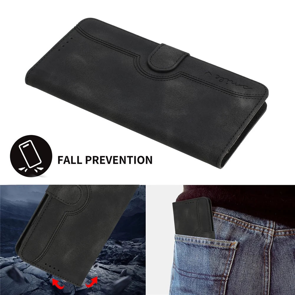 For iPhone 16 Pro Max Leather Case Wallet Stand Smile Imprinted Phone Cover with Strap - Black - 7