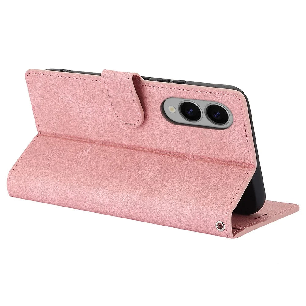 For Samsung Galaxy S25 Edge Case PU Leather Phone Cover with Wallet Stand - Pink - 3