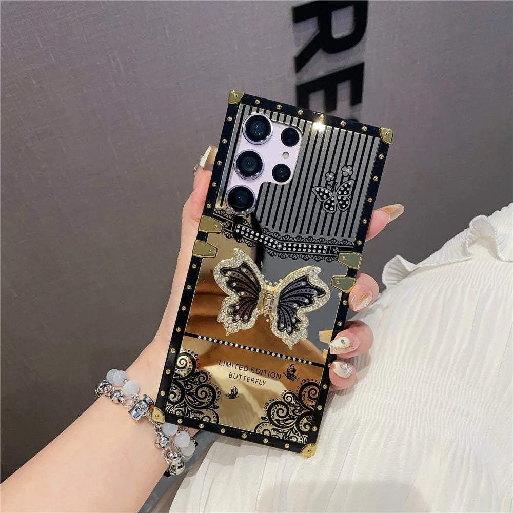 For Samsung Galaxy S25 Ultra Case Electroplated TPU + PC Phone Cover with Butterfly Kickstand - Black - 2