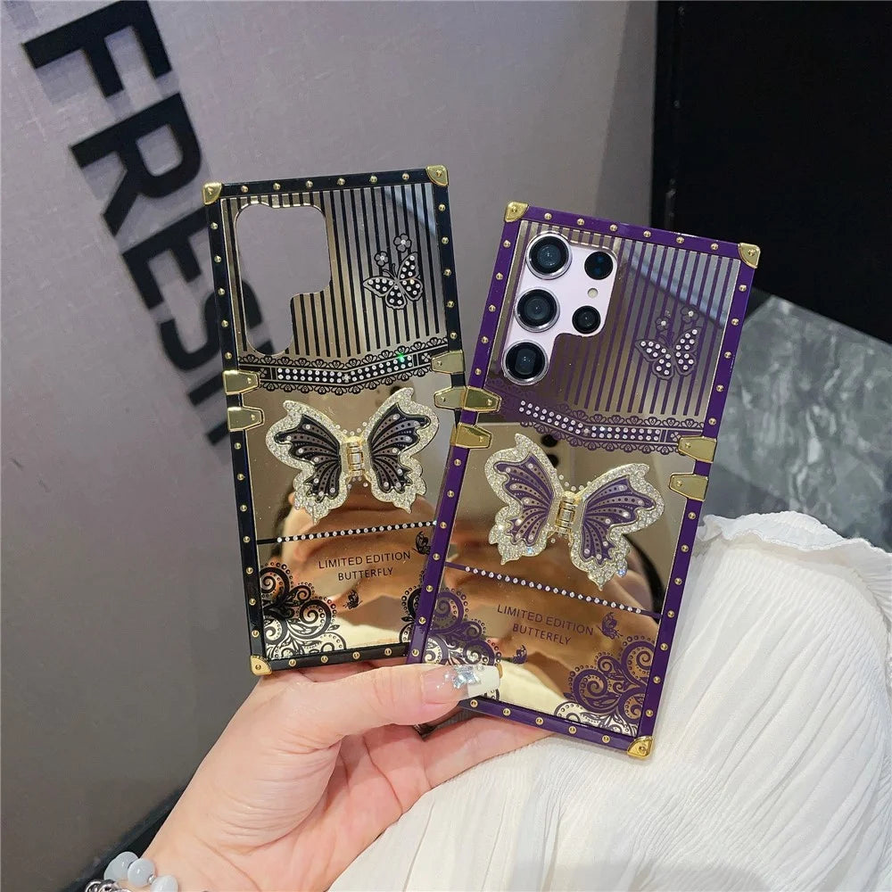 For Samsung Galaxy S25 Ultra Case Electroplated TPU + PC Phone Cover with Butterfly Kickstand - Black - 7