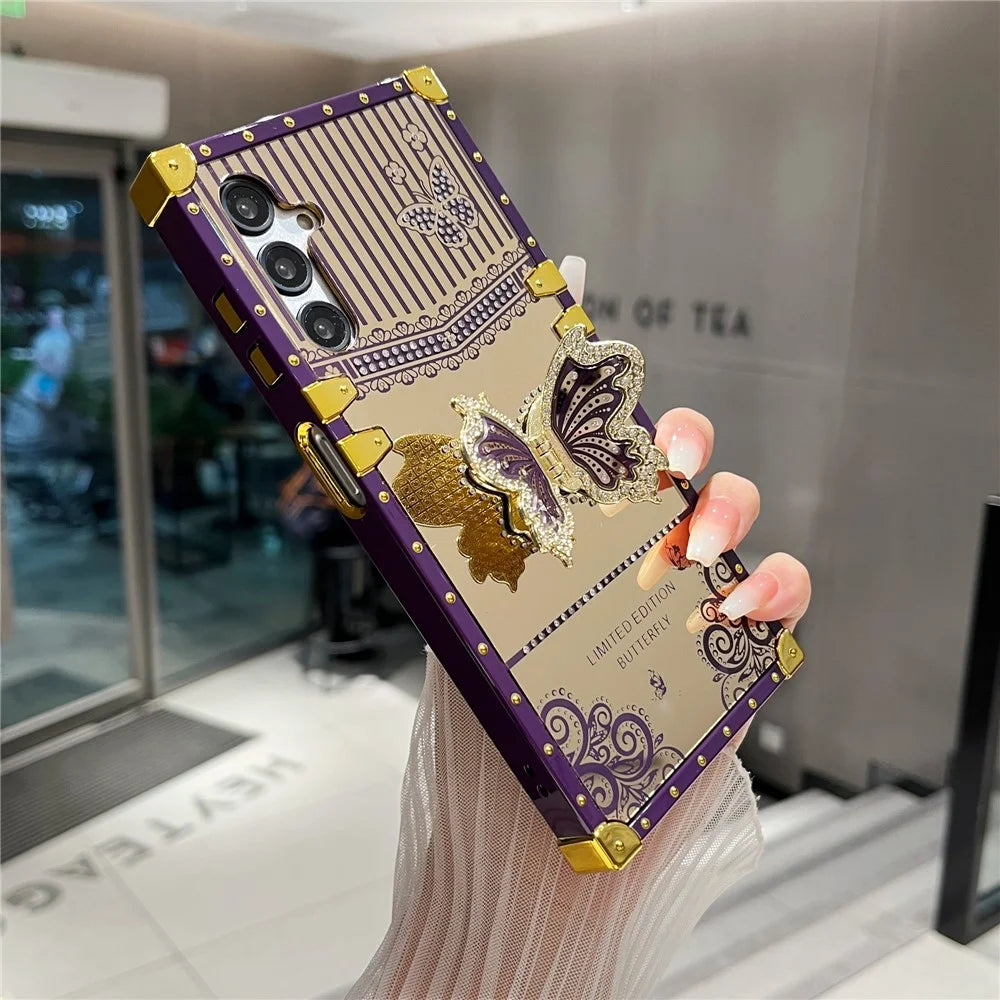 For Samsung Galaxy A36 5G / A56 5G Case Electroplated TPU + PC Phone Cover with Butterfly Kickstand - Dark Purple - 6