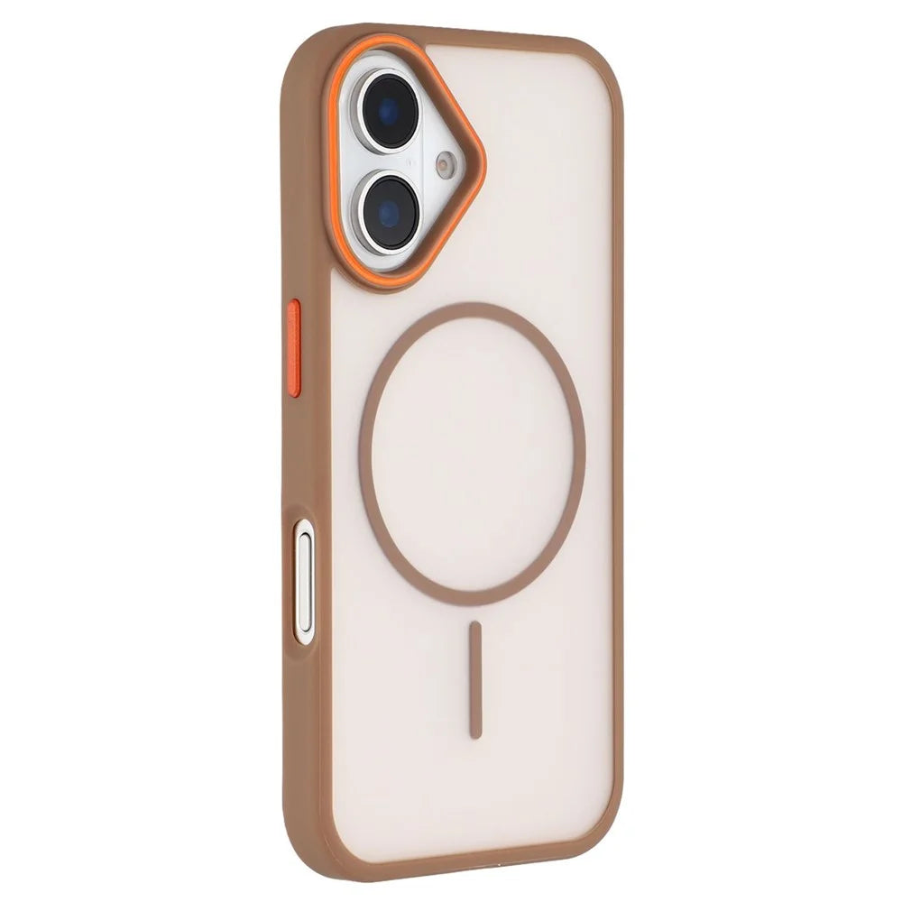 For iPhone 16 Magnetic Case Skin Touch TPU + PC Phone Back Cover - Brown - 1