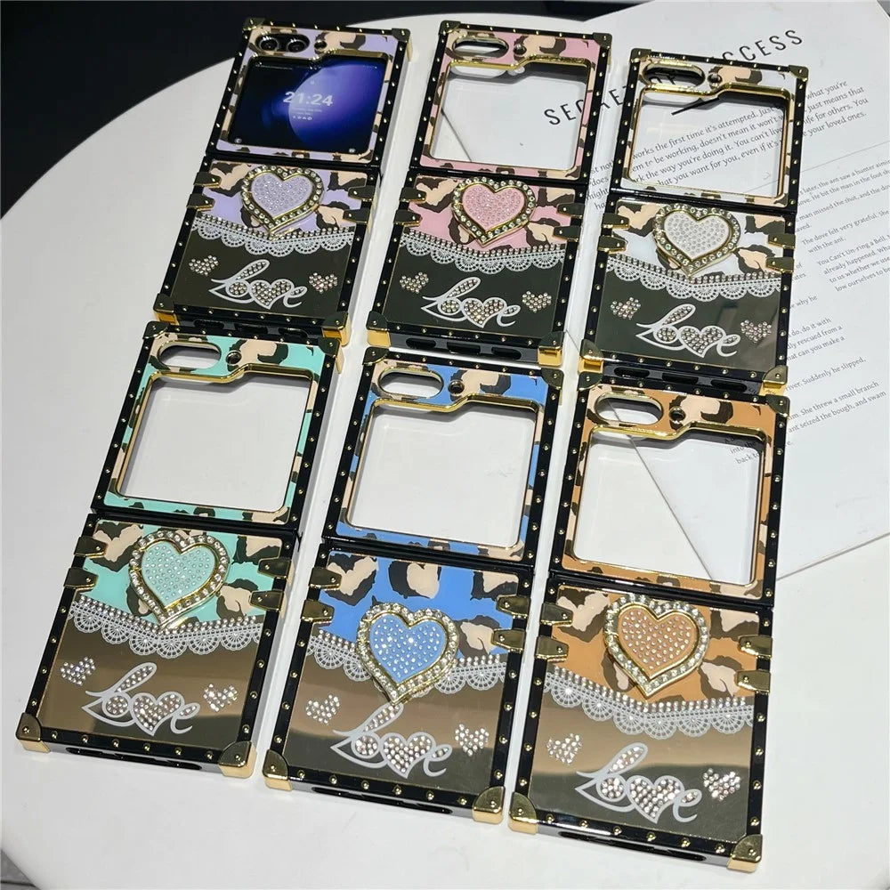 For Samsung Galaxy Z Flip7 FE 5G / Z Flip6 5G Case Heart Pattern Electroplating TPU + PC Phone Cover with Kickstand - Purple - 4