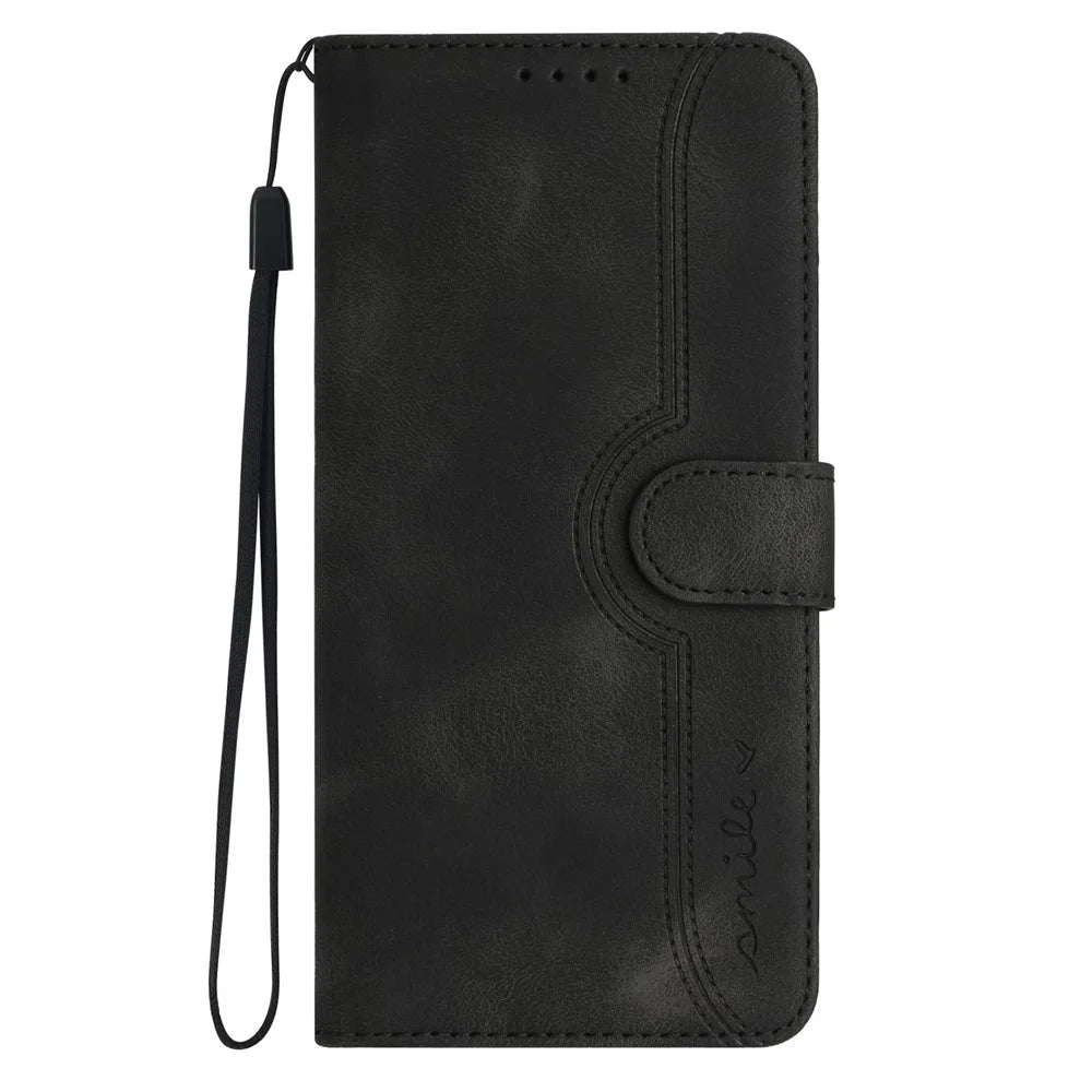 For Samsung Galaxy A35 5G Leather Case Wallet Stand Smile Imprinted Phone Cover with Strap - Black - 2