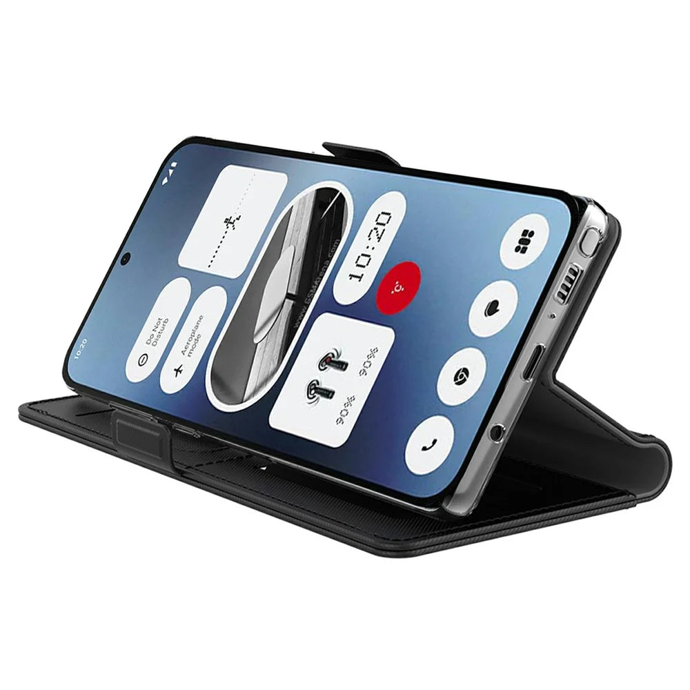 For Nothing Phone (3a) Pro Case Stand PU Leather Phone Cover Card Holder Mirror - Black - 2