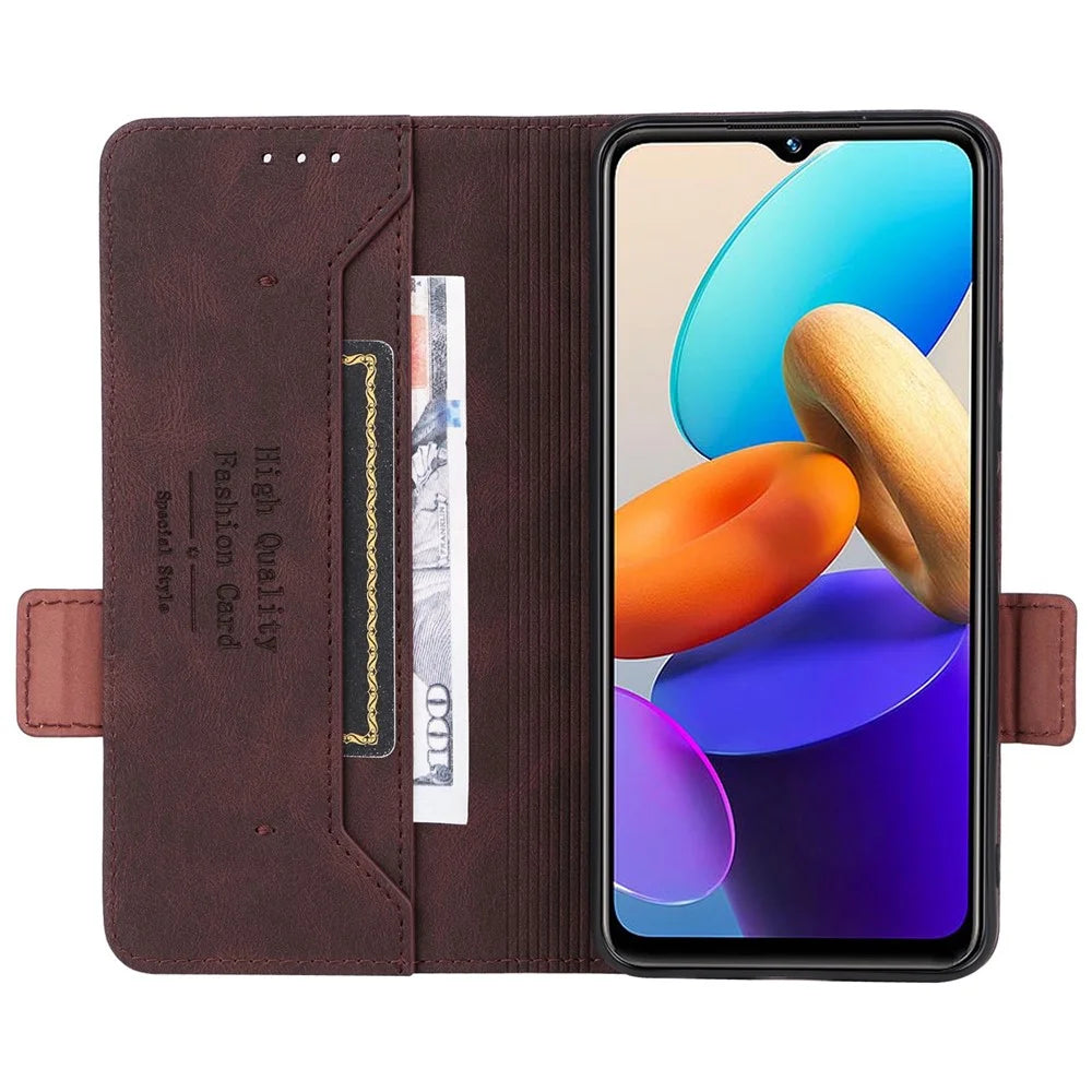 For vivo Y22s 4G / Y35 4G (2022) PU Leather Wallet Cover Stand Feature Hardware Decor Magnetic Closure Flip Phone Case - Coffee - 2