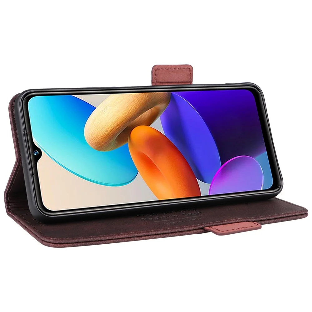 For vivo Y22s 4G / Y35 4G (2022) PU Leather Wallet Cover Stand Feature Hardware Decor Magnetic Closure Flip Phone Case - Coffee - 3