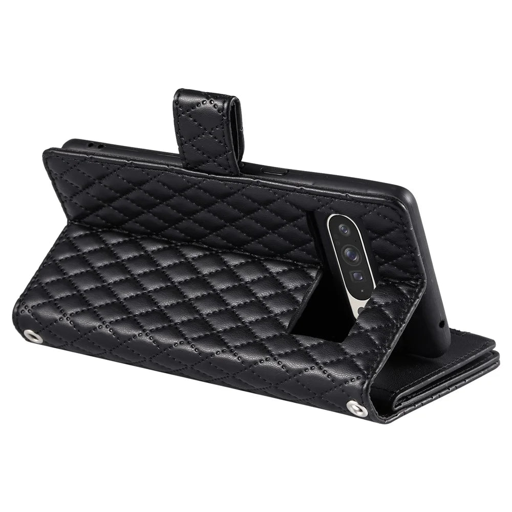 Style 012 for Google Pixel 10 Pro XL Case Zipper Pocket Glitter Leather Phone Cover - Black - 4