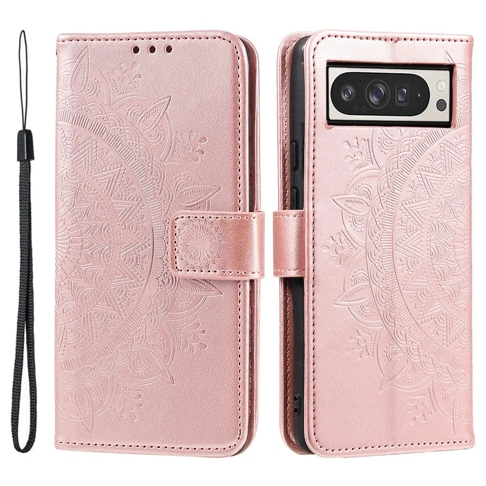 For Google Pixel 10 Pro XL Stand Case Imprinted Totem PU Leather Wallet Phone Cover - Rose Gold - 1