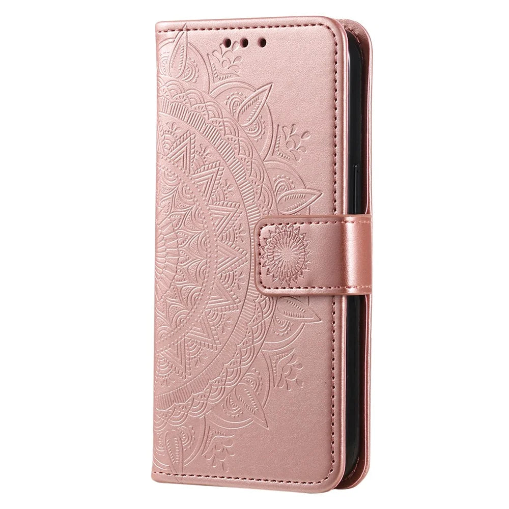 For Google Pixel 10 Pro XL Stand Case Imprinted Totem PU Leather Wallet Phone Cover - Rose Gold - 4