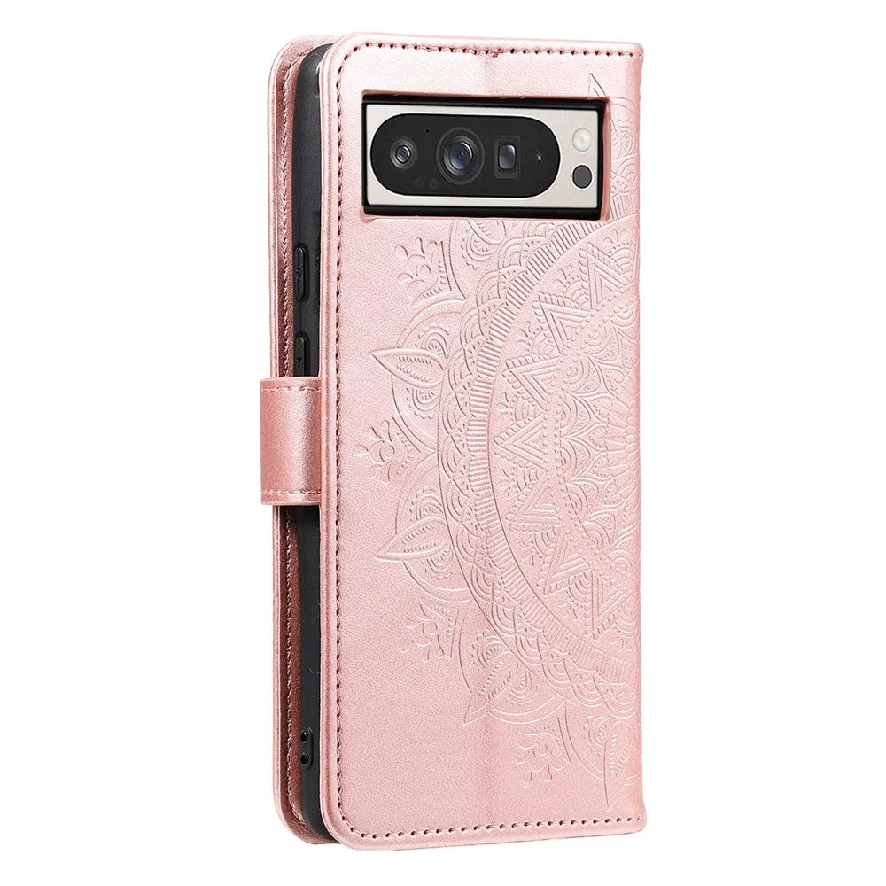 For Google Pixel 10 Pro XL Stand Case Imprinted Totem PU Leather Wallet Phone Cover - Rose Gold - 5