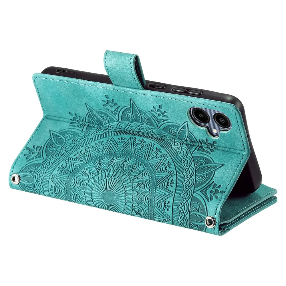 Style 006 For Samsung Galaxy A06 5G Wallet Case PU Leather Phone Cover Mandala Flower Pattern - Mint Green - 4