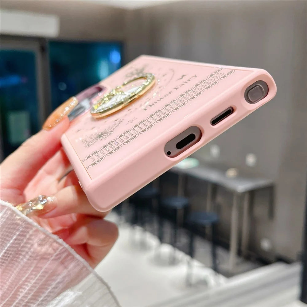 For Samsung Galaxy S25 Ultra Case Flower Fairy Pattern TPU + PC Phone Back Cover with Kickstand - Pink - 4