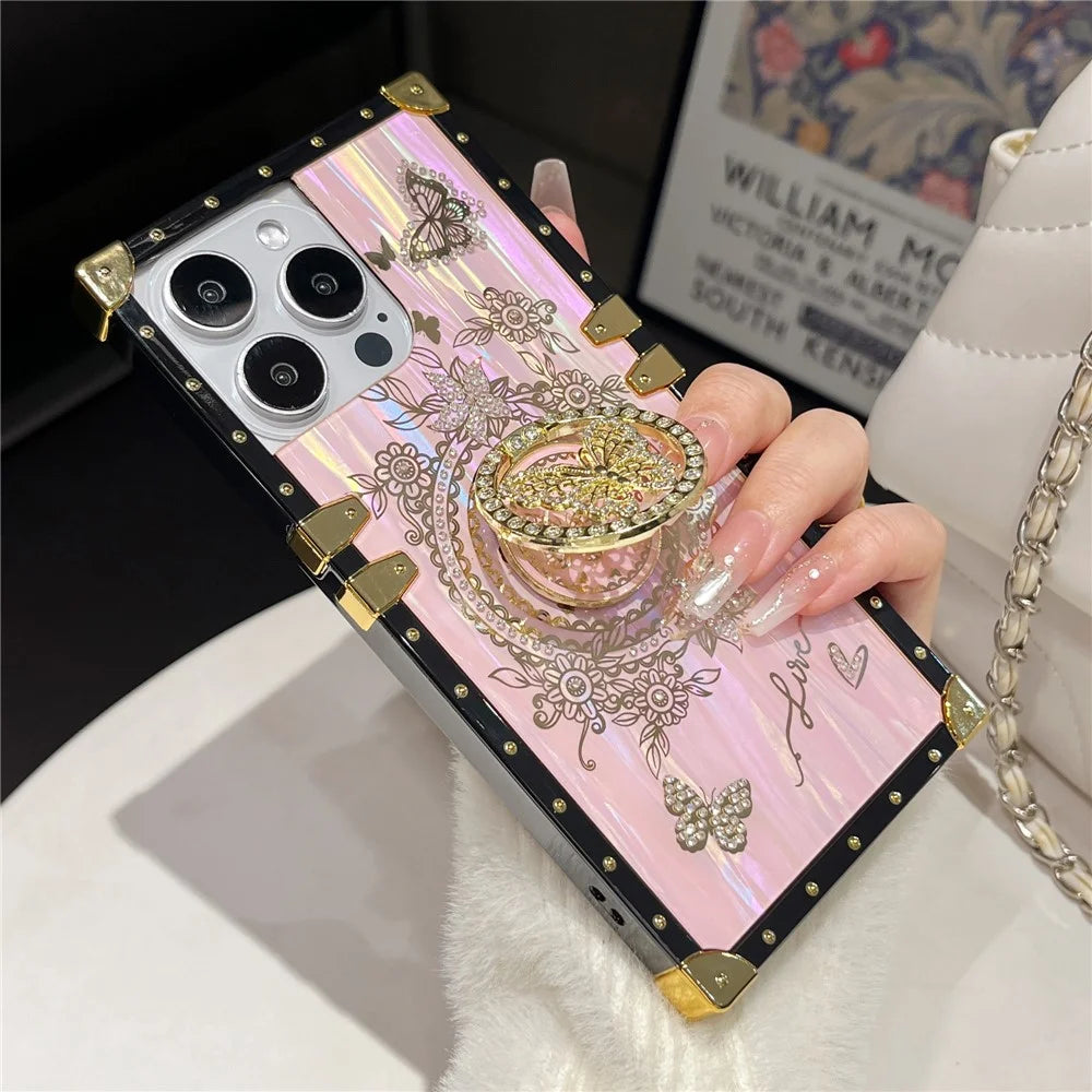 For iPhone 16 Pro Cases Rhinestone Decor Butterfly Pattern TPU + PC Phone Cover - Pink - 3