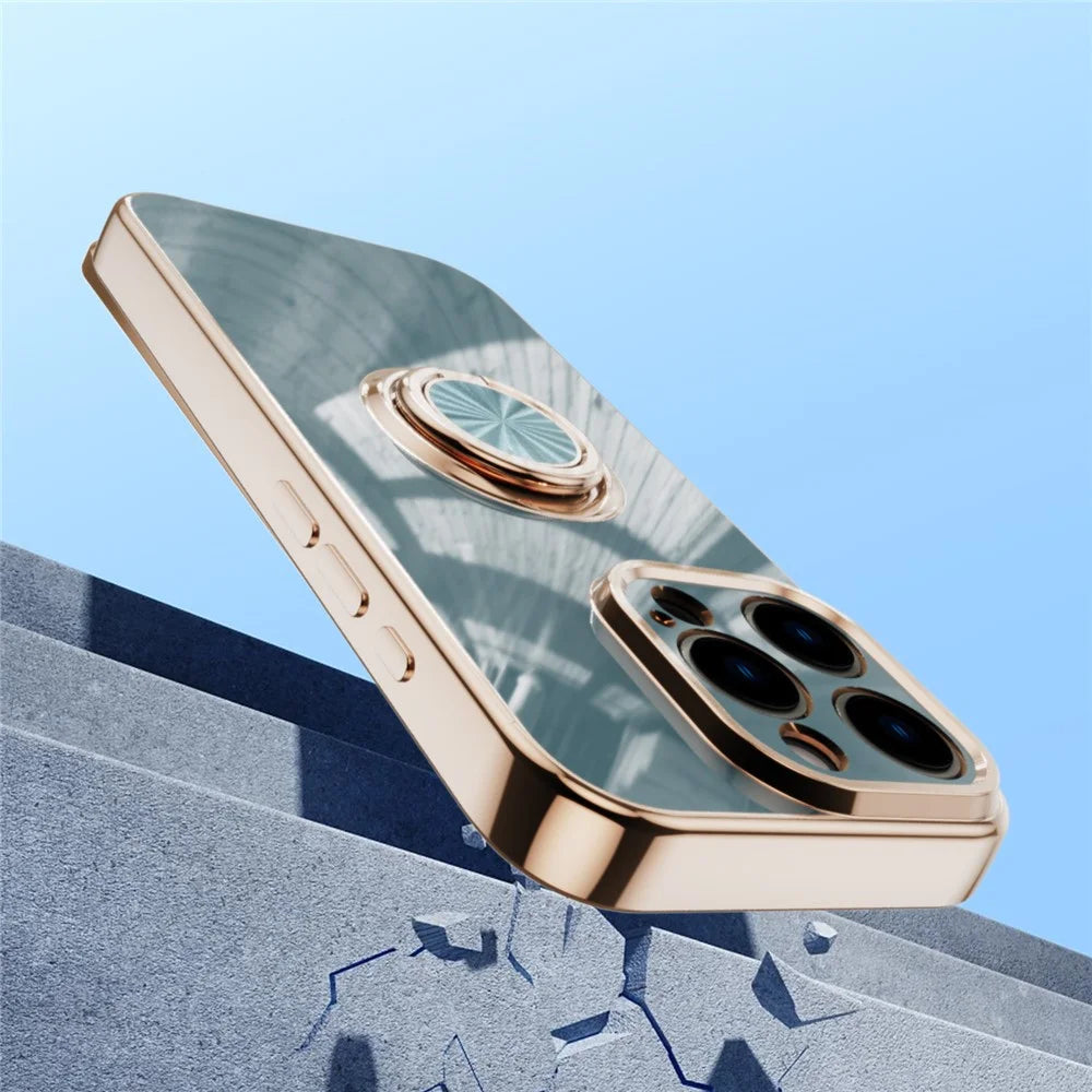 For iPhone 16 Pro Max Case Precise Cutouts 6D Electroplating TPU Phone Cover with Ring Holder - Grey - 2