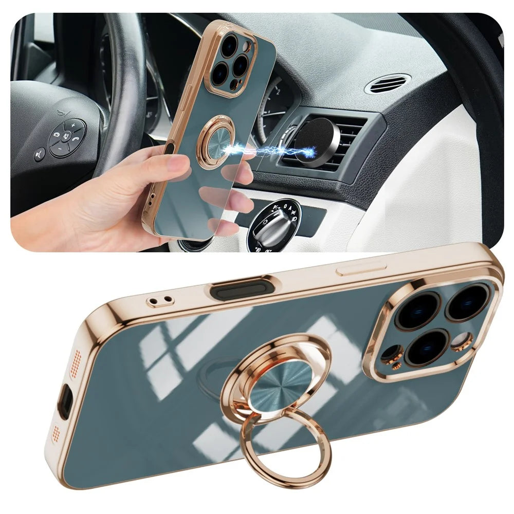 For iPhone 16 Pro Max Case Precise Cutouts 6D Electroplating TPU Phone Cover with Ring Holder - Grey - 3