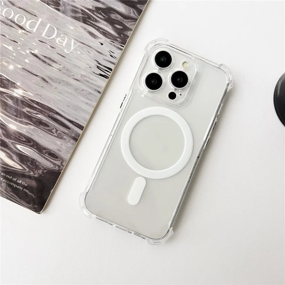 SHANWO For iPhone 15 Pro Max Magnetic Case Anti Drop Soft TPU Clear Phone Back Cover - White - 2
