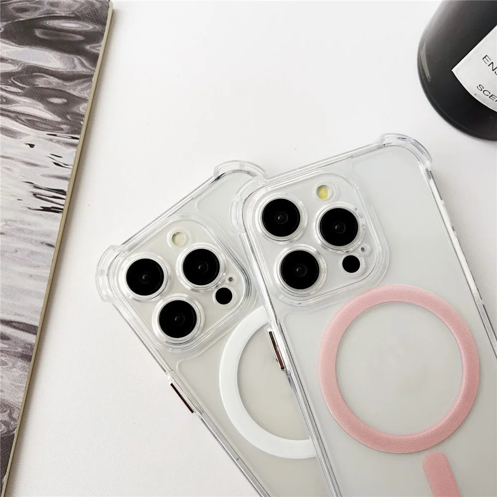 SHANWO For iPhone 15 Pro Max Magnetic Case Anti Drop Soft TPU Clear Phone Back Cover - White - 6