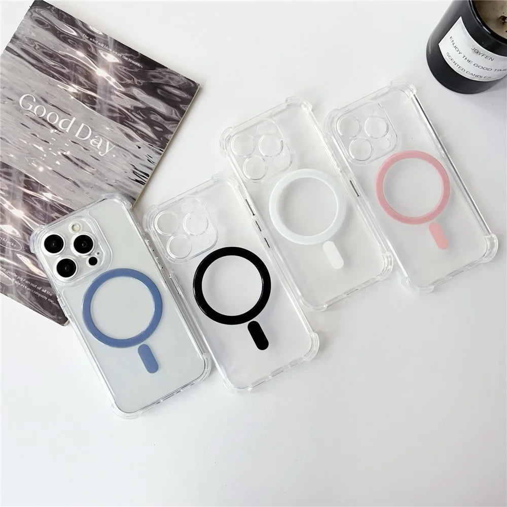 SHANWO For iPhone 15 Pro Max Magnetic Case Anti Drop Soft TPU Clear Phone Back Cover - White - 7