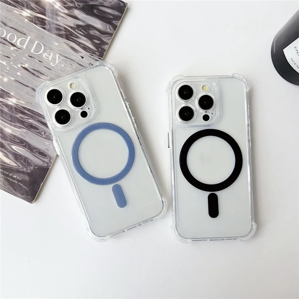 SHANWO For iPhone 14 Pro Max Magnetic Case Anti Drop Soft TPU Clear Phone Back Cover - White - 4