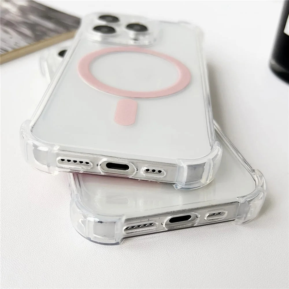 SHANWO For iPhone 14 Pro Max Magnetic Case Anti Drop Soft TPU Clear Phone Back Cover - White - 5