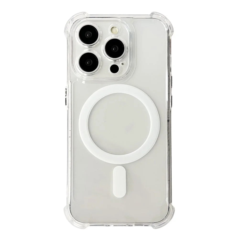 SHANWO For iPhone 14 Pro Magnetic Case Anti Drop Soft TPU Clear Phone Back Cover - White - 1