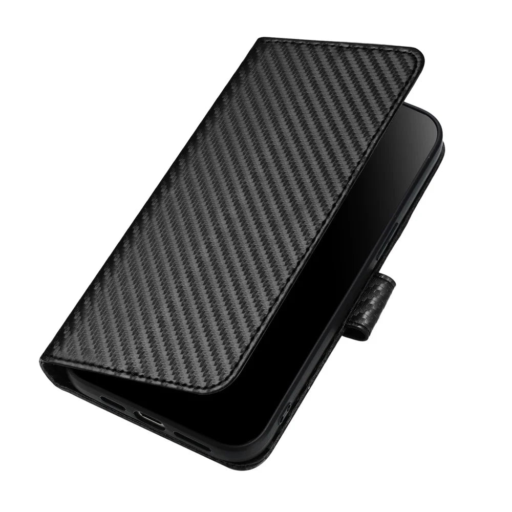 For Samsung Galaxy A25 5G (Global) (161.0 x 76.5 x 8.3mm) Wallet Case with Strap Carbon Fiber Texture Leather Mobile Cover - Black - 2
