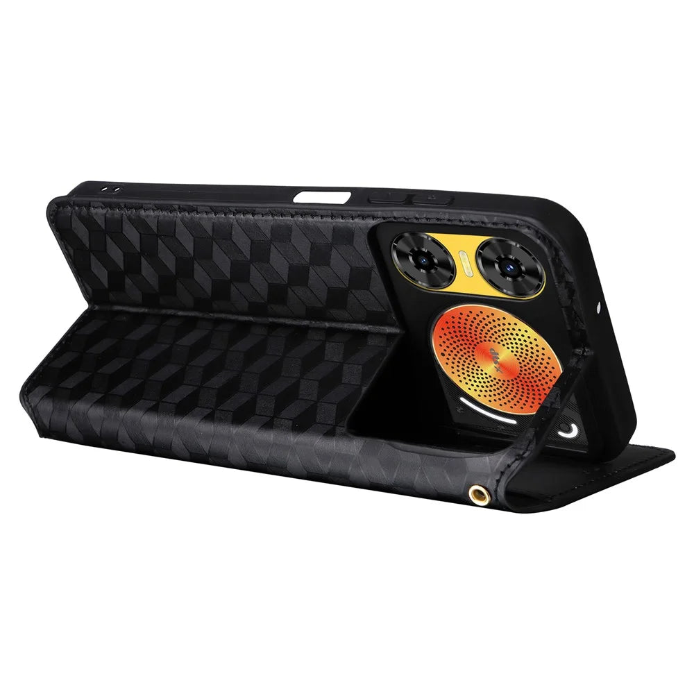 For ZTE nubia Music 2 Case Wallet Rhombus Imprinted Leather Phone Cover - Black - 5