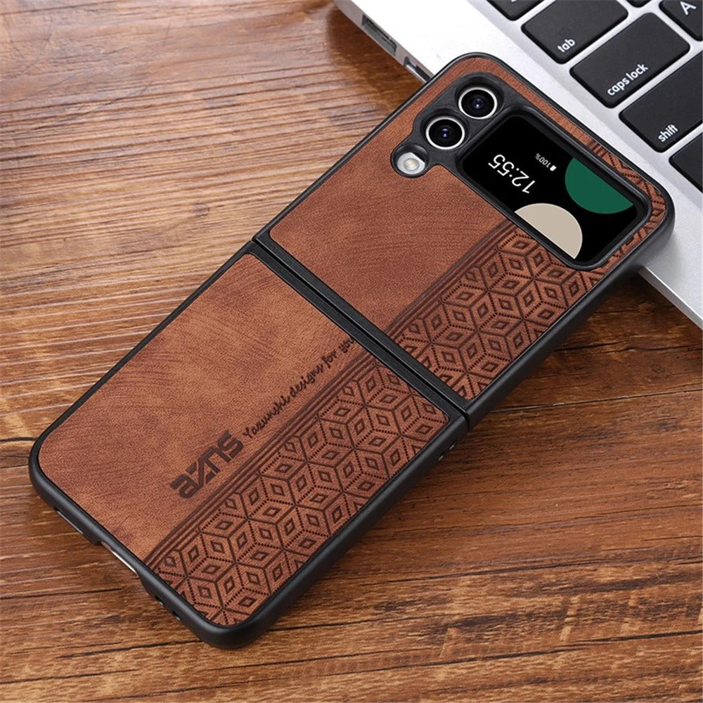 AZNS For Samsung Galaxy Z Flip3 5G Imprinted Pattern PU Leather Coated Folding PC Case Anti-scratch Cell Phone Cover - Brown - 4