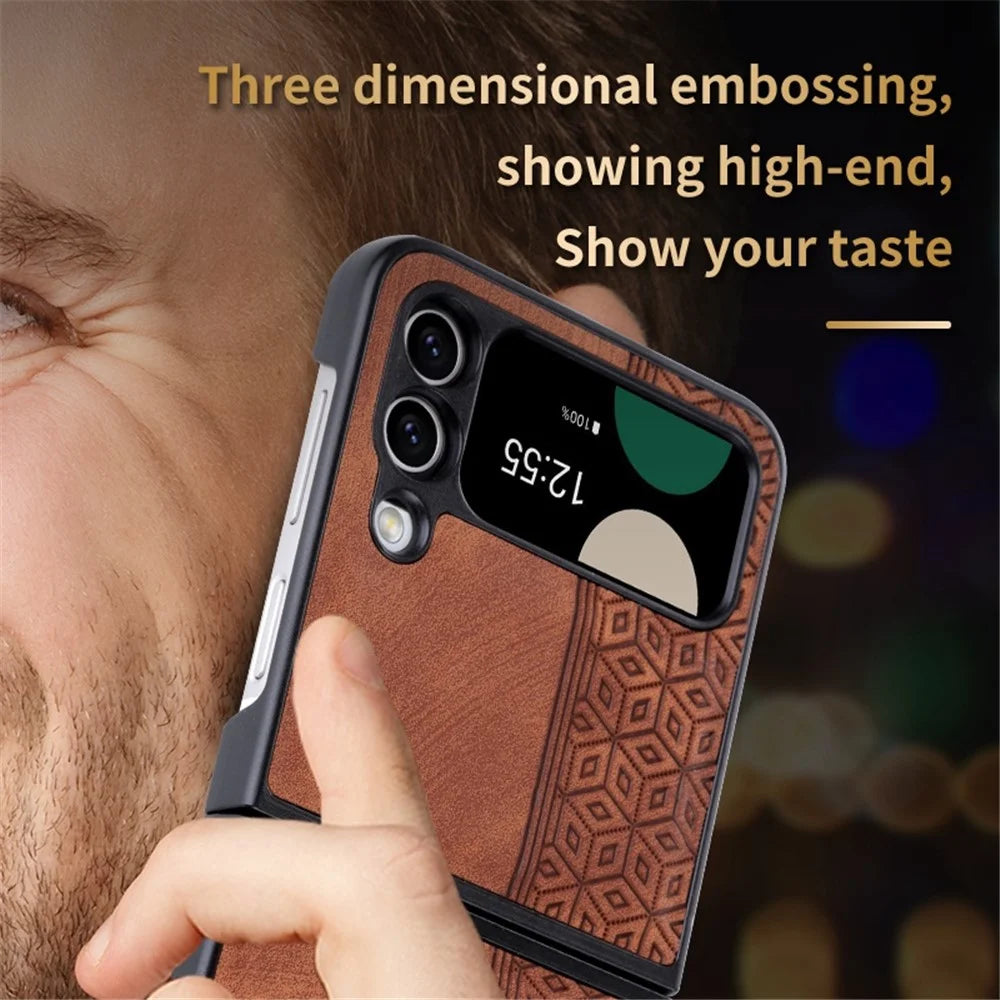 AZNS For Samsung Galaxy Z Flip3 5G Imprinted Pattern PU Leather Coated Folding PC Case Anti-scratch Cell Phone Cover - Brown - 6