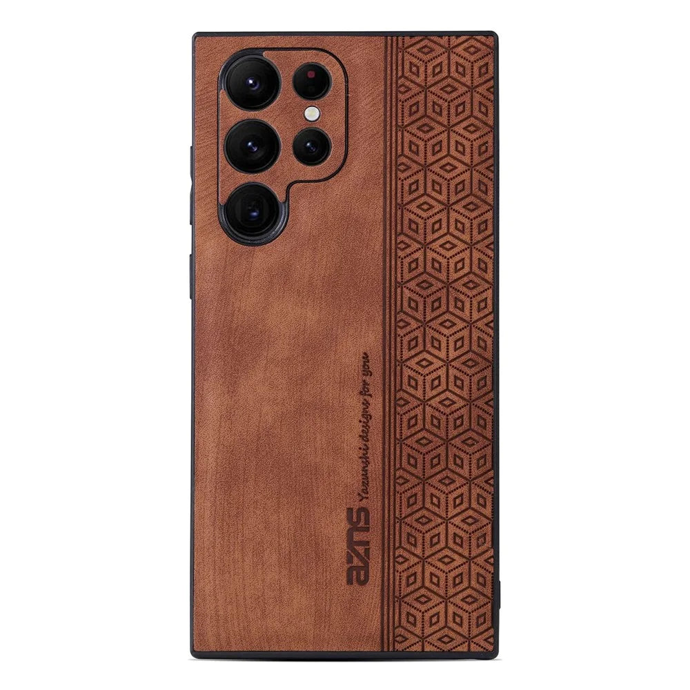 AZNS For Samsung Galaxy S22 Ultra 5G Imprinted Pattern PU Leather + TPU Case Drop-proof Cell Phone Protective Cover - Brown - 2
