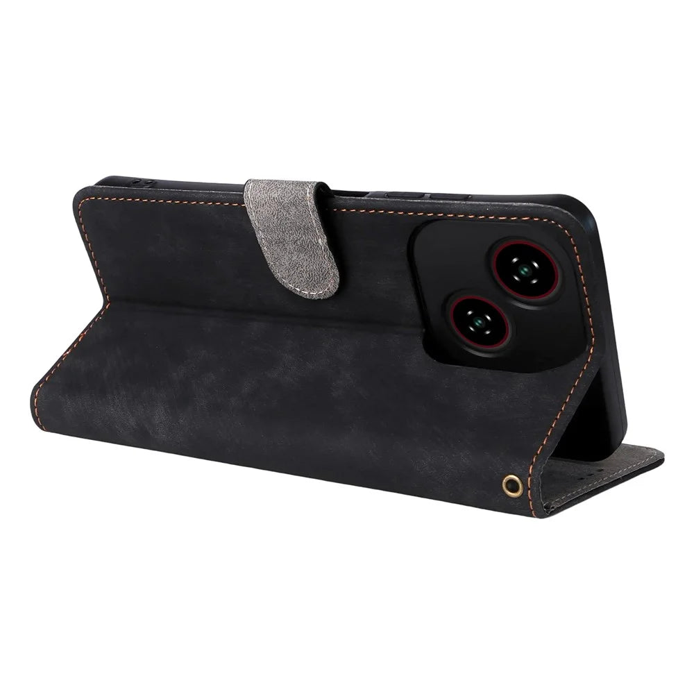 For ZTE Blade A35e (EU) (Z2466) Case Wallet RFID Blocking PU Leather Cover Viewing Stand with Strap - Black - 5