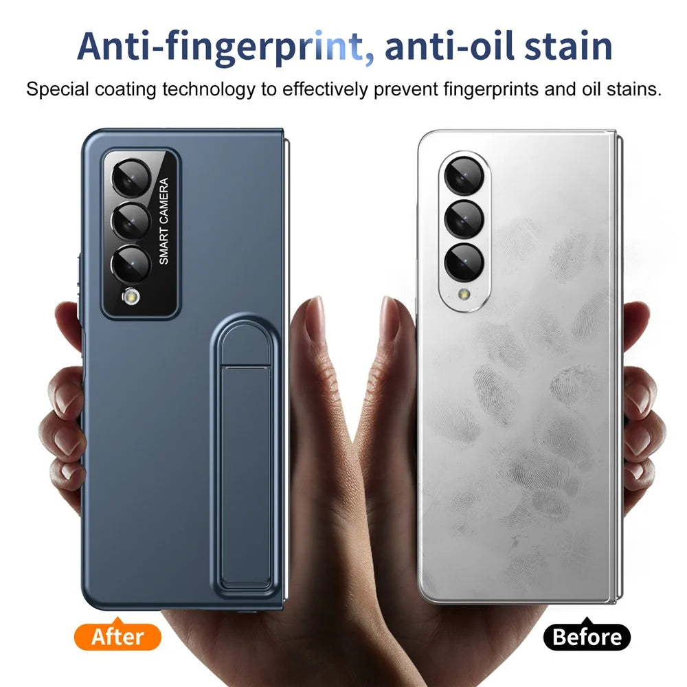 For Samsung Galaxy Z Fold3 5G Case Foldable Kickstand Skin-Touch PC Phone Cover Built In Screen Protector - Dark Blue - 7