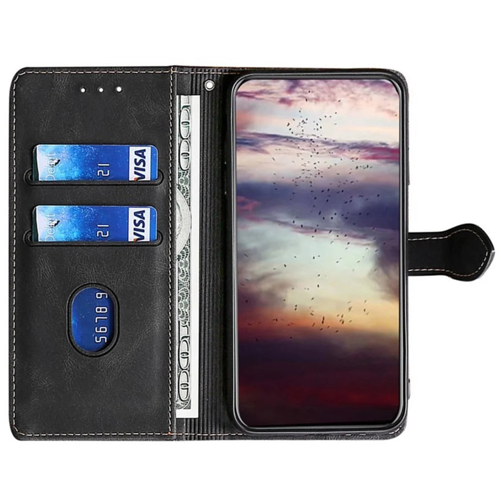 For TECNO Spark 30 4G Case Leather Wallet Phone Cover with Straw Hat Magnetic Clasp - Black - 2