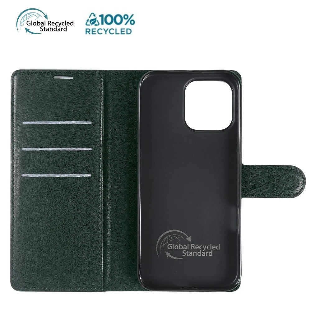 For iPhone 15 Pro Stand Case Biobased Eco-Friendly RPET RPVB Slim Phone Cover with Wallet - Blackish Green - 2