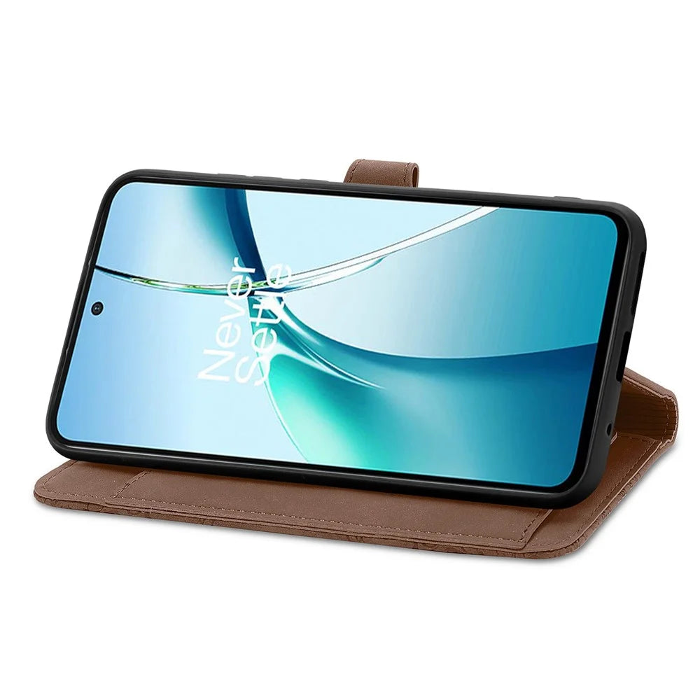 For Nothing Phone (3a) Zipper Wallet Case with Strap Flower Imprint PU Leather Phone Cover - Brown - 5