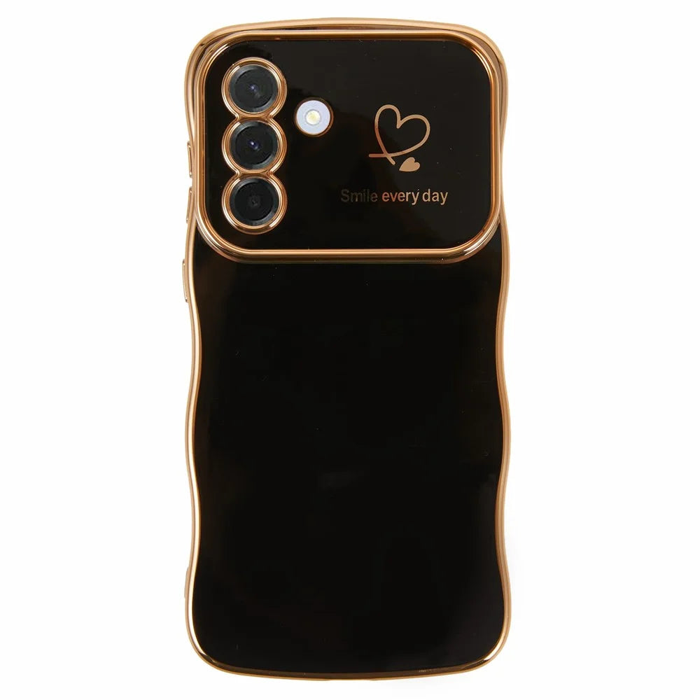 For Samsung Galaxy A56 5G  /  A36 5G Case Love Hearts TPU Phone Cover Curly Wave Frame Large Window - Black - 1