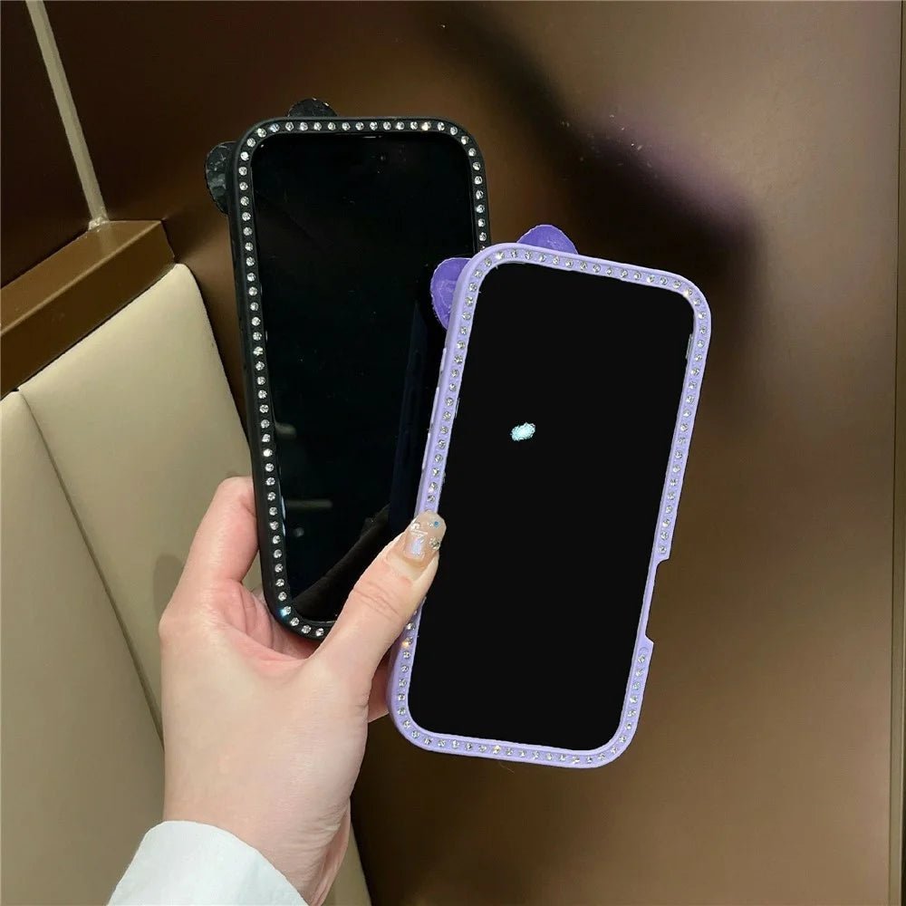 For iPhone 16 Case Star Epoxy Design TPU + PC Phone Cover with Rhinestones / Bow Tie Decor - Black - 4
