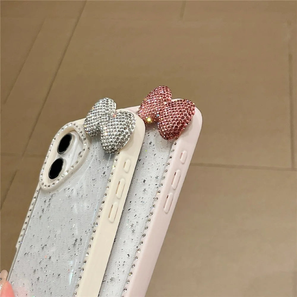 For iPhone 16 Case Star Epoxy Design TPU + PC Phone Cover with Rhinestones / Bow Tie Decor - Black - 6