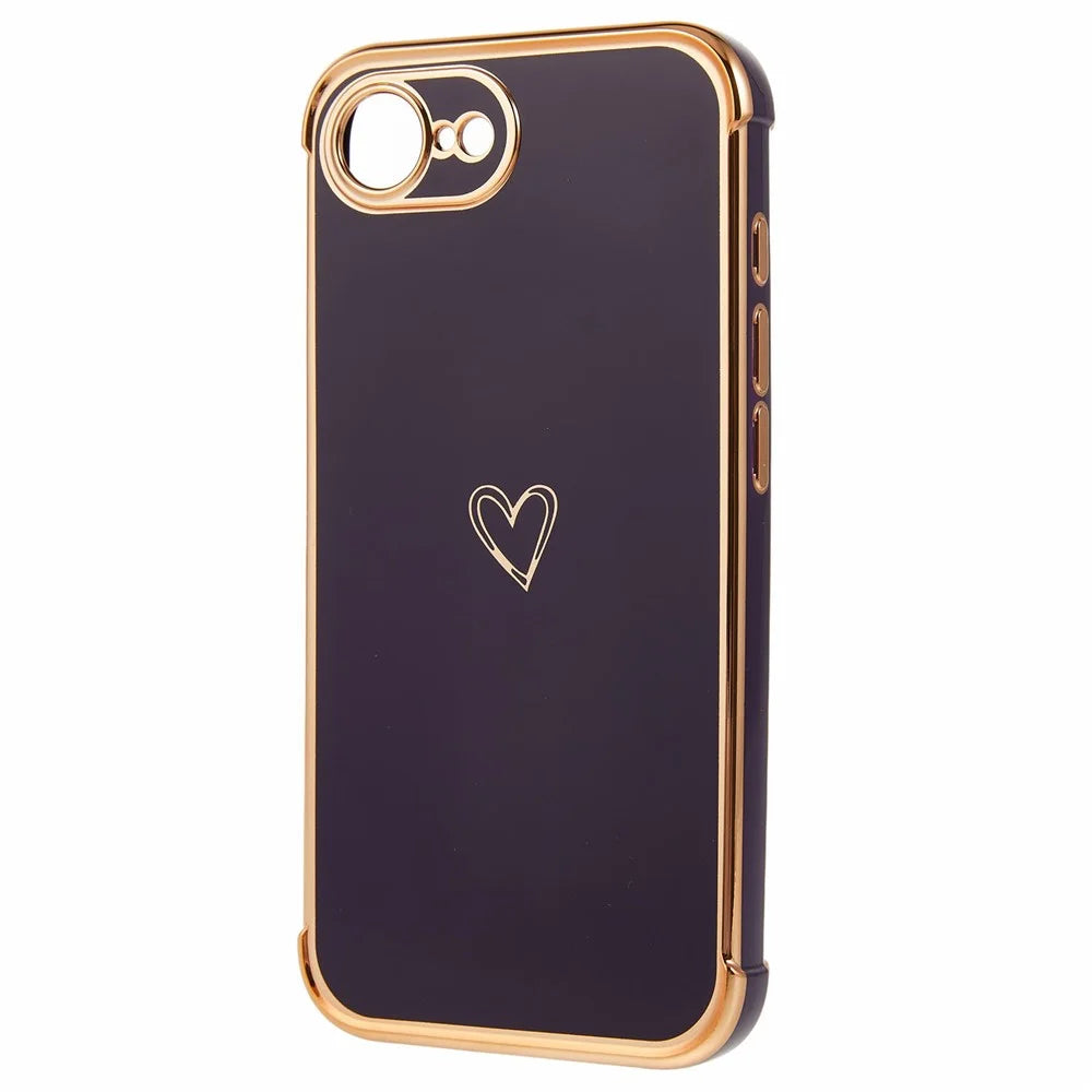 For iPhone 17e / 16e Case Love Heart Pattern TPU Phone Cover Electroplating Edge - Dark Purple - 2