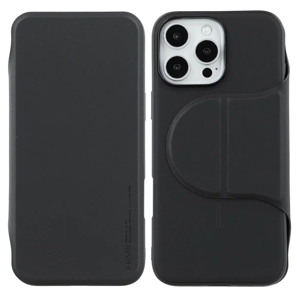 X-LEVEL For iPhone 16 Pro Magnetic Case Leather Flip Stand Phone Cover with Card Holder Detachable Design - Black - 1