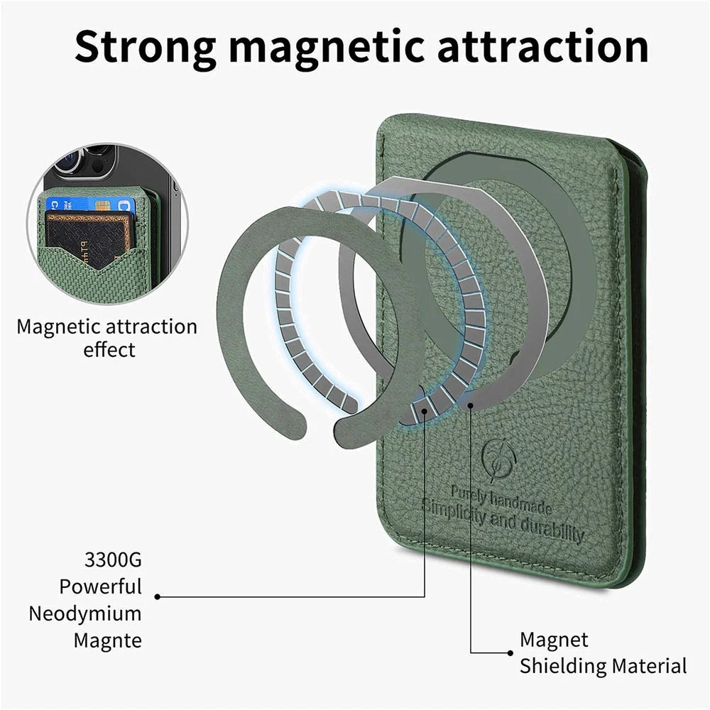 For iPhone 17e / 16e Magnetic Case Carbon Fiber Texture Back Cover with Detachable Card Holder - Green - 6