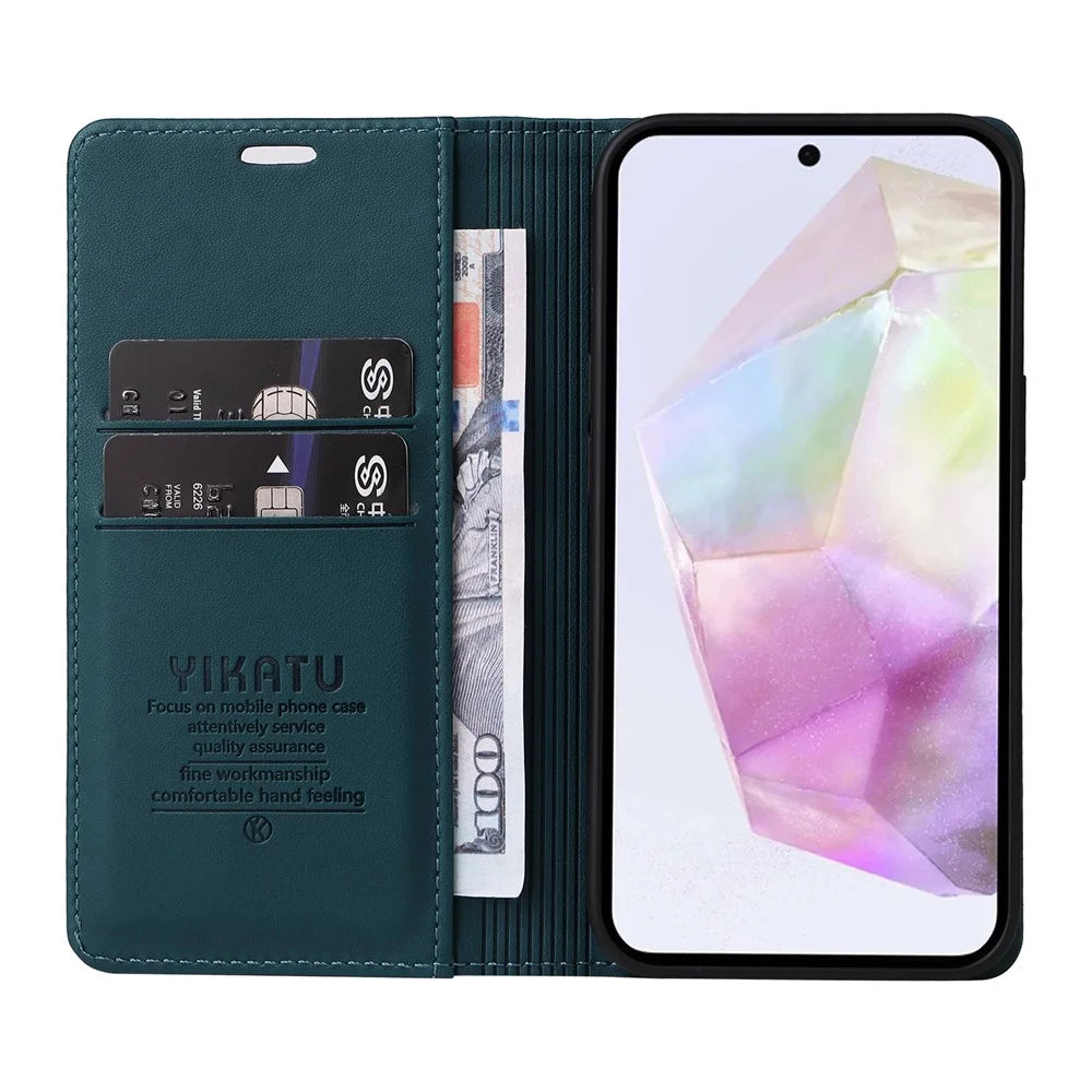YIKATU For Samsung Galaxy A56 5G Phone Cases  Magnetic Closure PU Leather Mobile Cover  - Green - 2