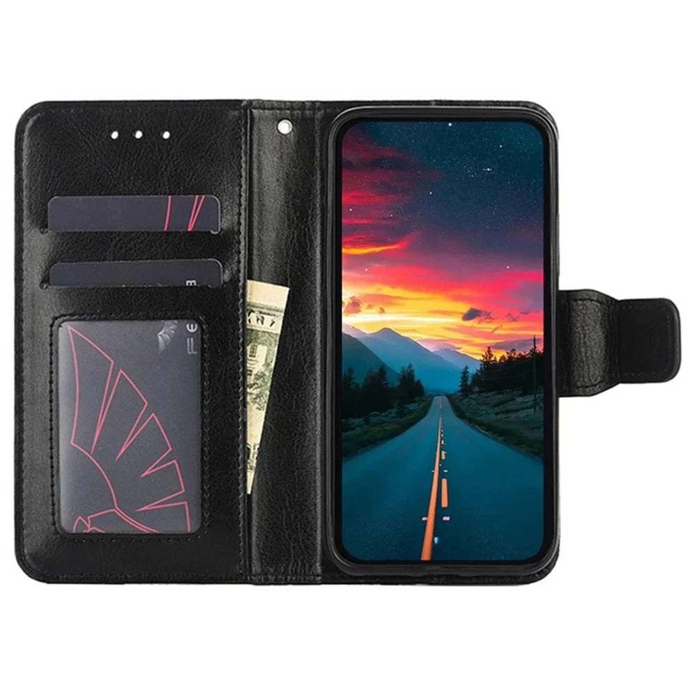 For iPhone 17e / 16e Case Wallet PU Leather + TPU Folding Stand Phone Cover - Black - 2
