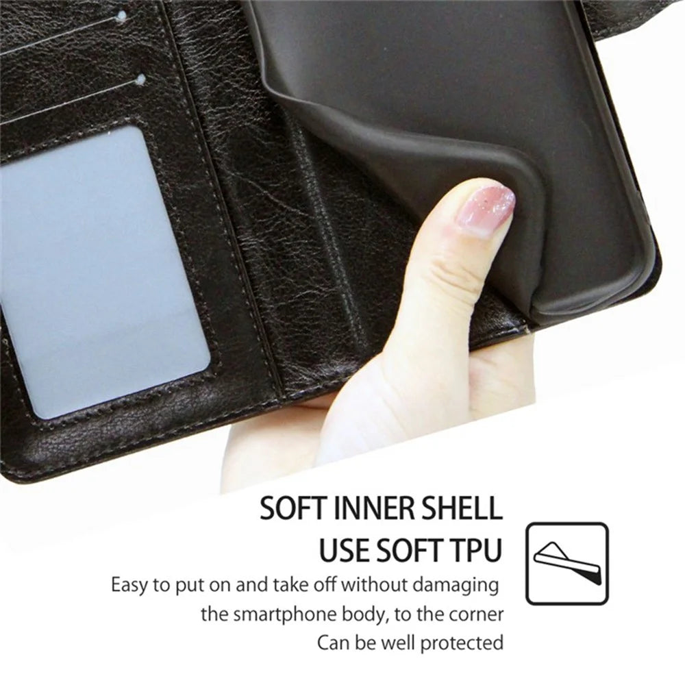 For iPhone 17e / 16e Case Wallet PU Leather + TPU Folding Stand Phone Cover - Black - 5