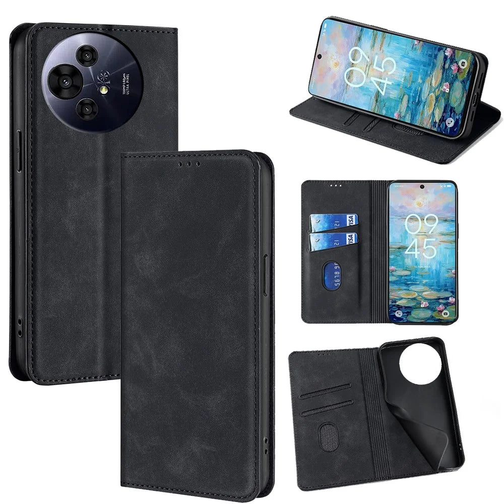 For TCL 50 Pro NxtPaper 5G / TCL 50 NxtPaper 5G Card Holder Case PU Leather Magnetic Closing Phone Cover - Black - 1