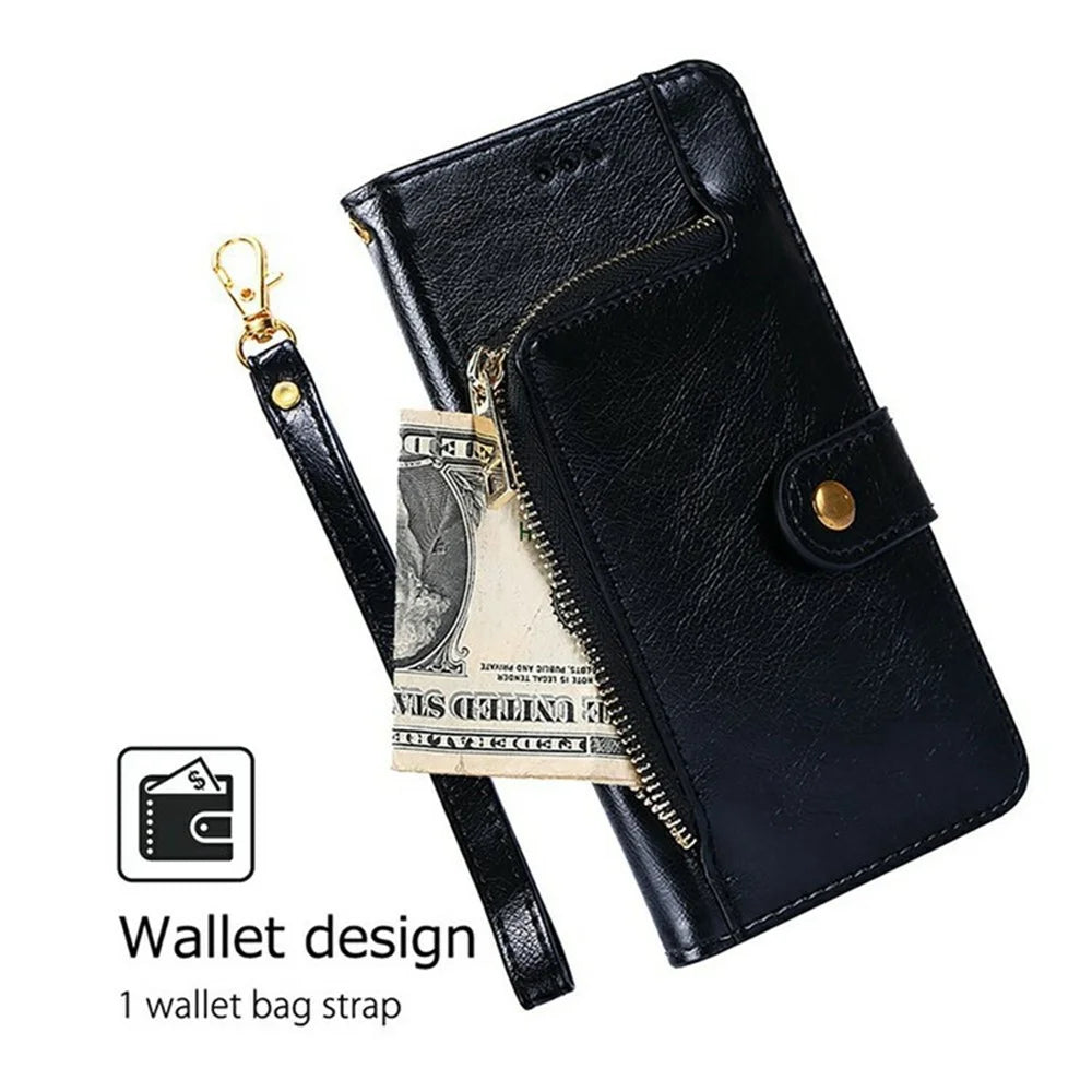 For TCL 50 Pro NxtPaper 5G / TCL 50 NxtPaper 5G Case Zipper Pocket PU Leather Wallet Flip Phone Cover - Black - 4