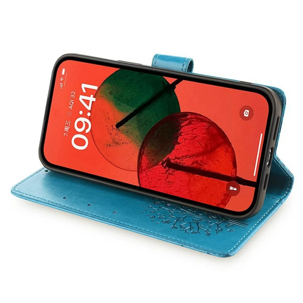 For TCL 50 Pro NxtPaper 5G / 50 NxtPaper 5G Case PU Leather Wallet Phone Cover Tree Deer Imprinted - Blue - 3
